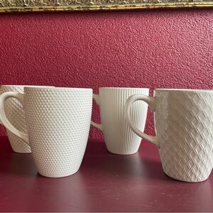 White Textured Ceramic Mugs - Set of 4